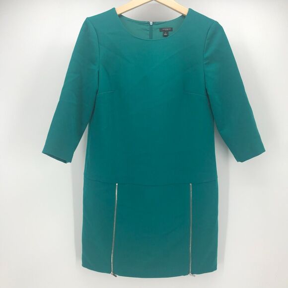 Ann Taylor Dress Womens Teal Green Crew Neck 3/4 Sleeve Drop Waist Shift Zippers - Picture 1 of 9